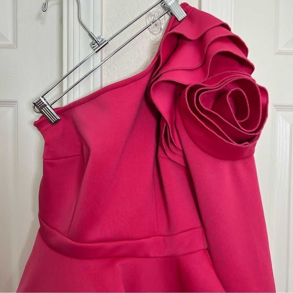 CQ by CQ One Shoulder Ruffle Asymmetrical One Shoulder Peplum Top Pink Fuchsia - Picture 3 of 15